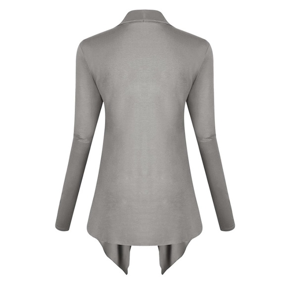 ‼️CLEARANCE Item‼️| Grey Long Sleeve Layered Drape Cardigan - Picture 8 of 8